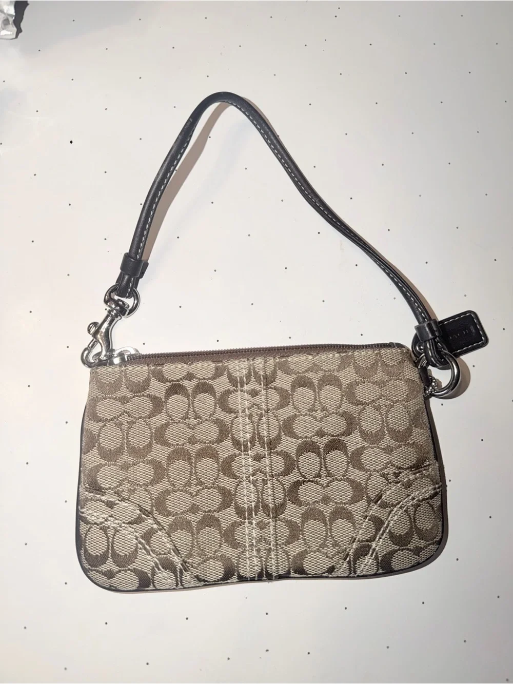 Coach Mini Signature Canvas Wristlet in Brown and Khaki